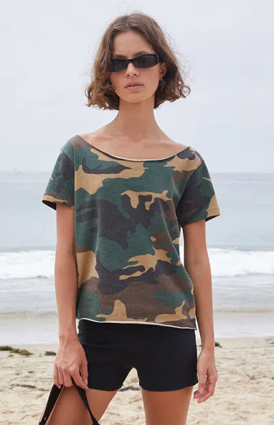 John Galt Women's Robyn Camo Off-the-shoulder Top In Army Green