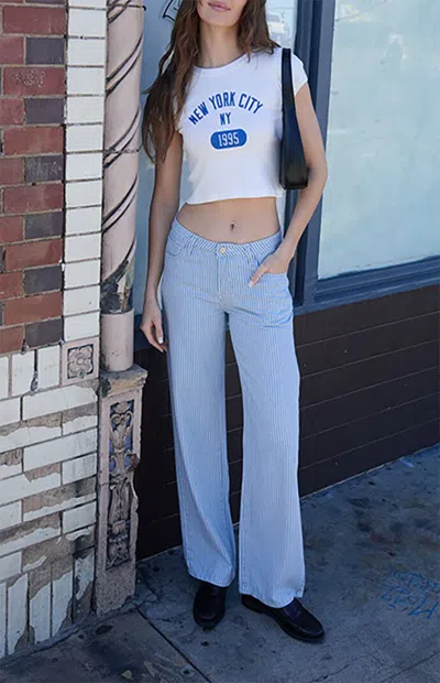 John Galt Women's Striped Low Rise Baggy Pants In Blue