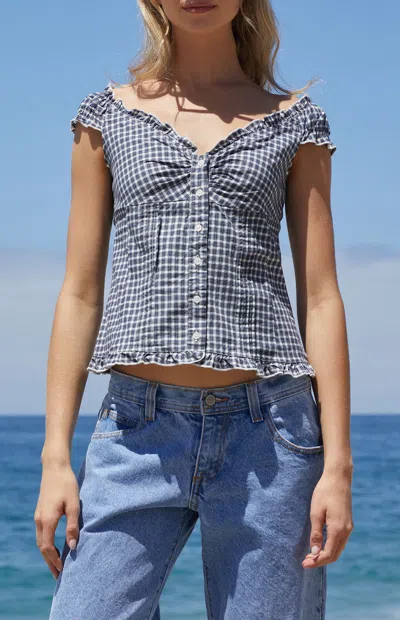 John Galt Women's White & Blue Plaid Elena Top In White/blue In Multi