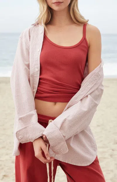 John Galt Women's White & Pink Striped Long Sleeve Shirt In White/pink In Multi