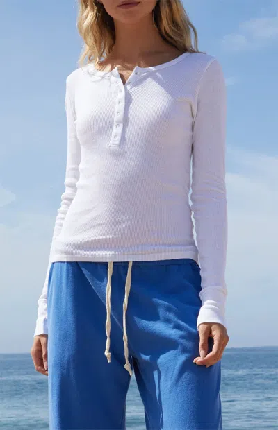 John Galt Women's White Athern Ribbed Long Sleeve Top