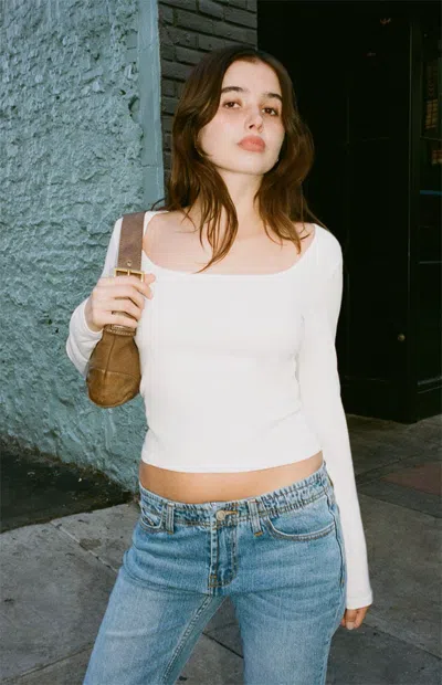 John Galt Women's White Basic Long Sleeve Top