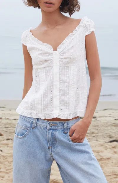 John Galt Women's White Eyelet Elena Top In Multi