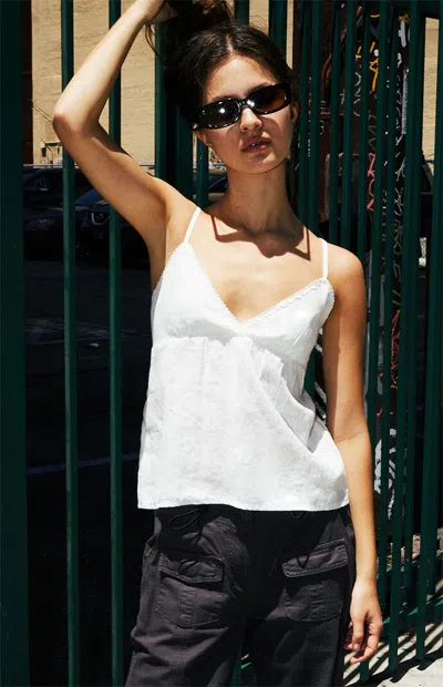 John Galt Women's White Linen Peplum Tank Top