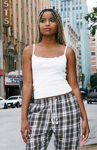 John Galt Women's White Ruffle Trim Tank Top In Animal Print