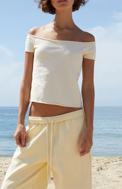 John Galt Women's Yellow Striped Bonnie Off-the-shoulder Crop Top