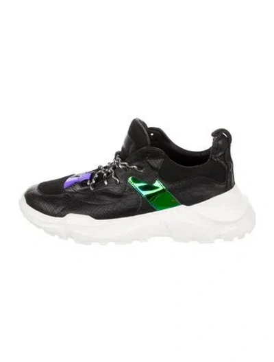 Pre-owned John Geiger Embossed Leather Printed Sneakers In Black