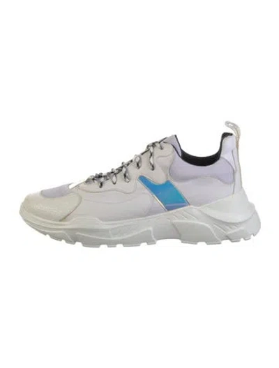 Pre-owned John Geiger Leather Mesh Accents Chunky Sneakers In White