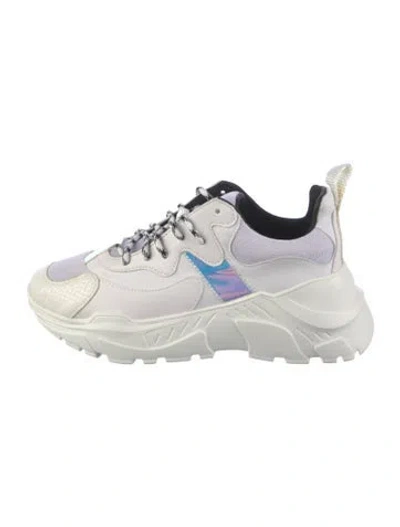 Pre-owned John Geiger Leather Mesh Accents Chunky Sneakers In White