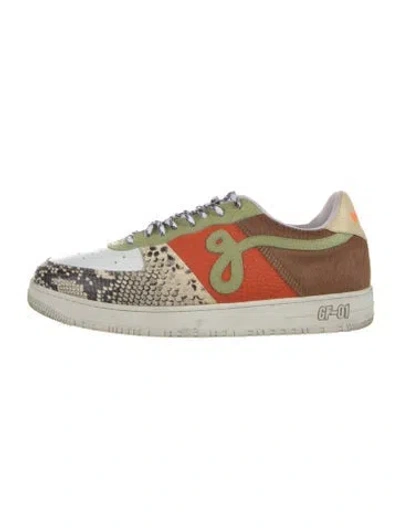 Pre-owned John Geiger Leather Printed Sneakers In White