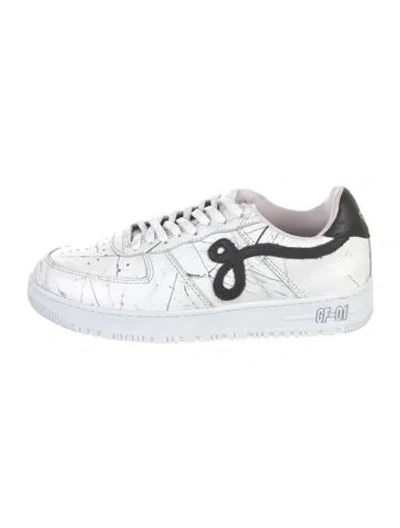 Pre-owned John Geiger Leather Printed Sneakers In White