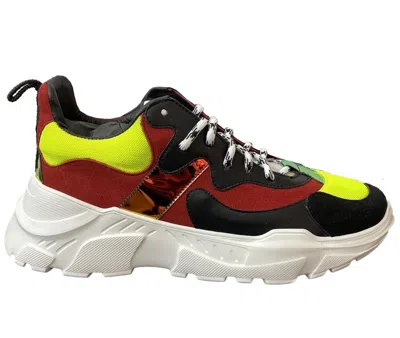 Pre-owned John Geiger Men's  003 Sneakers In Black/red/lime