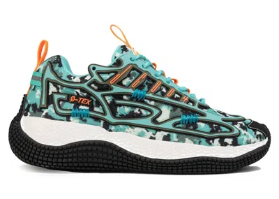 Pre-owned John Geiger Men's  004 South Beach Camo Sneakers In Turquoise/black/orange