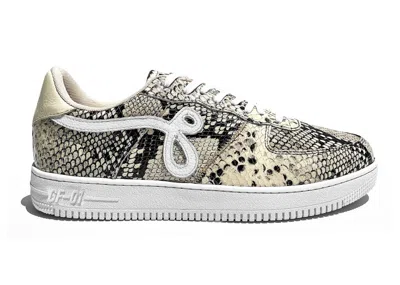 Pre-owned John Geiger Men's  Gf01 Natural Pythoon Sneakers In Natural Python/white