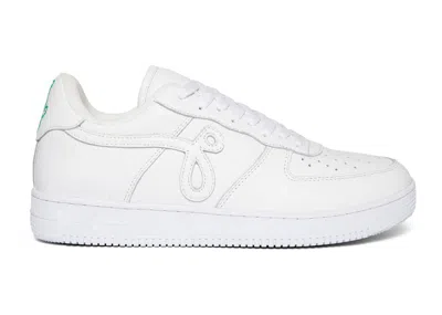 Pre-owned John Geiger Men's  Gf01 Pebbled Leather Embroidery Sneakers In White/green