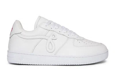 Pre-owned John Geiger Men's  Gf01 Pebbled Leather Embroidery Sneakers In White/pink