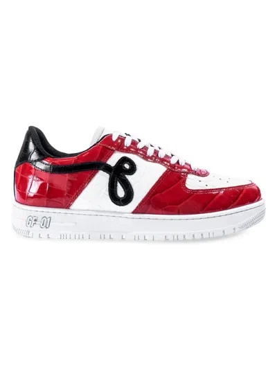 John Geiger Men's Lux Chi Gf-01 Crocodile-embossed Leather Trainers In Red Black