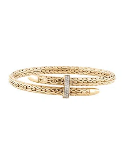 Pre-owned John Hardy 14k Diamond Spear Flex Cuff Bracelet, 7.5" In Multicolor