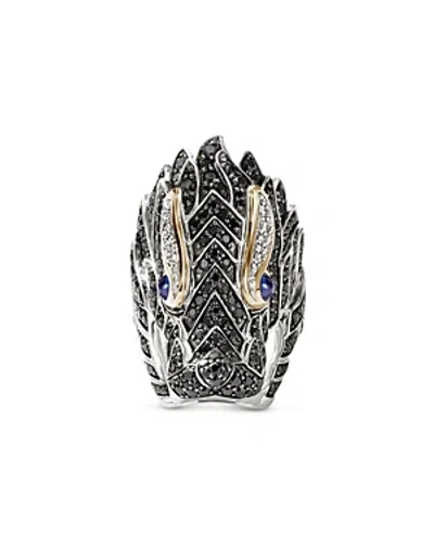 John Hardy 14k Yellow Gold & Silver Naga Diamond, Black Sapphire, Blue Sapphire, & Black Spinel Dragon Ring In Metallic