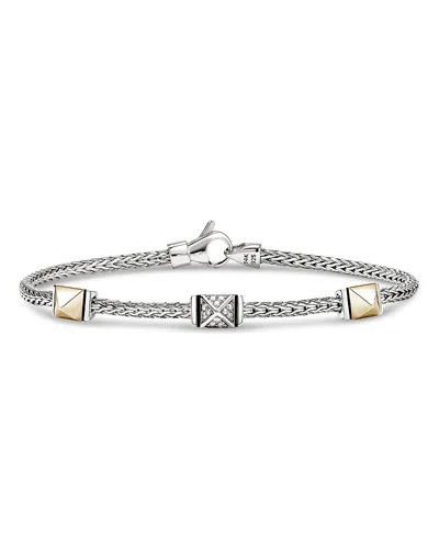 John Hardy 14k Yellow Gold & Sterling Silver Icon Diamond Pyramid Custer Chain Bracelet In Gray