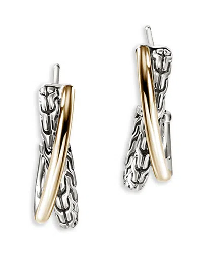 JOHN HARDY 14K YELLOW GOLD & STERLING SILVER JH ESSENTIALS CROSSOVER EARRINGS