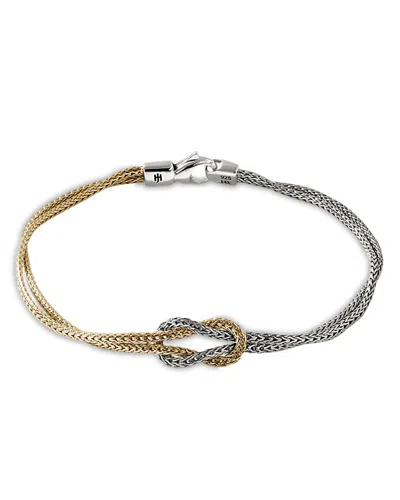 JOHN HARDY 14K YELLOW GOLD & STERLING SILVER LOVE KNOT WEAVE DOUBLE STRAND BRACELET