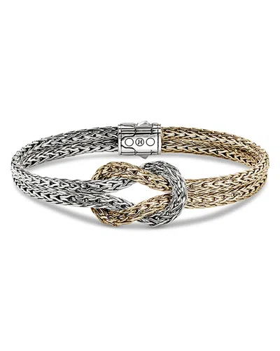 JOHN HARDY 14K YELLOW GOLD & STERLING SILVER LOVE KNOT WOVEN CHAIN STATEMENT BRACELET