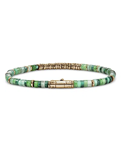 John Hardy 14k Yellow Gold Heishi Multi Green Stone Beaded Bracelet