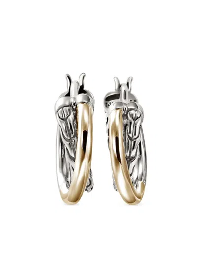 John Hardy 14kt Gold Jh Essential Crossover Hoop Earrings In Silver/gold