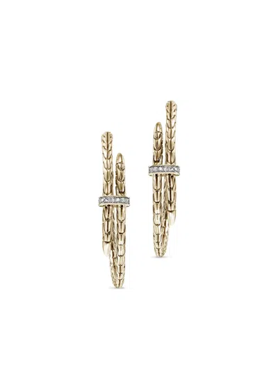John Hardy 14kt Gold Spear Diamond Hoop Earrings