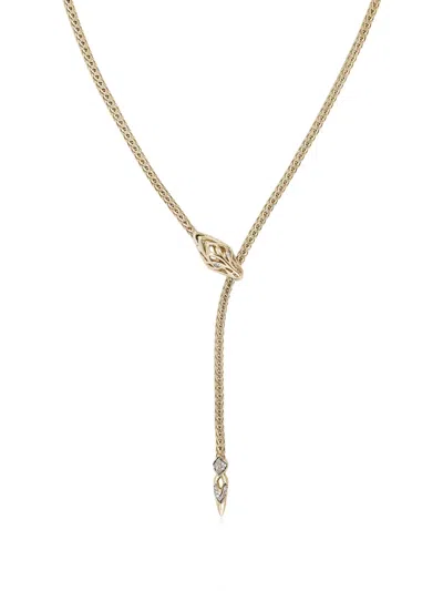 John Hardy 14kt Yellow Gold Naga Lariat White Diamonds Necklace