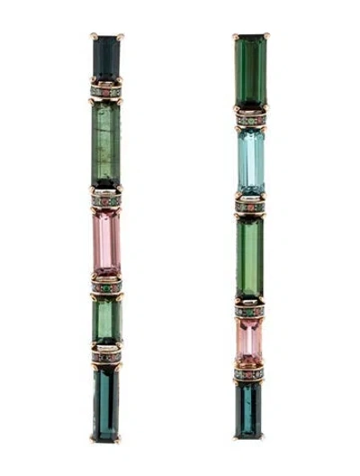 Pre-owned John Hardy 18k 10.74ctw Tourmaline, Sapphire & Tsavorite Garnet Bamboo Drop Earrings In Multi
