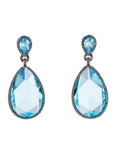 Pre-owned John Hardy 18k 54.00ctw Topaz & 3.06ctw Sapphire Cinta Drop Earrings In Multicolor