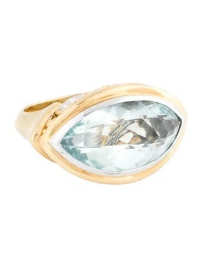 Pre-owned John Hardy 18k Aquamarine Batu Glacier Cocktail Ring In Multicolor