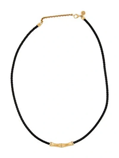 Pre-owned John Hardy 18k Braided Leather Bamboo Pendant Necklace, 20" In Black