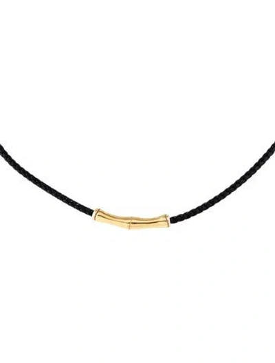 Pre-owned John Hardy 18k Braided Leather Bamboo Pendant Necklace, 20" In Multicolor