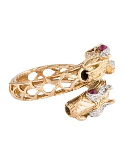 Pre-owned John Hardy 18k Diamond & Ruby Naga Coil Ring In Multi