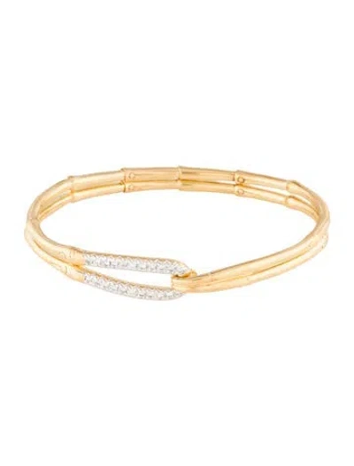 Pre-owned John Hardy 18k Diamond Bamboo Bangle Bracelet, 6.5" In Multi