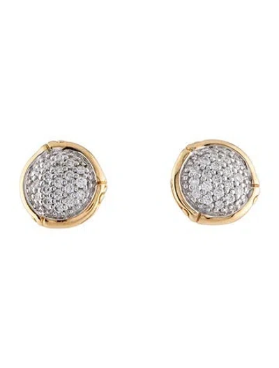 Pre-owned John Hardy 18k Diamond Bamboo Stud Earrings In Multicolor