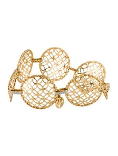 Pre-owned John Hardy 18k Diamond Batu Disc Link Bracelet, 7" In Multi