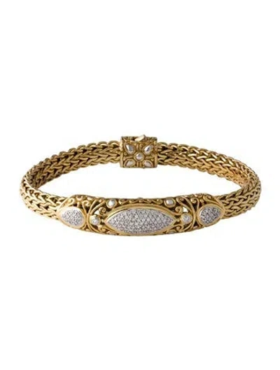 Pre-owned John Hardy 18k Diamond Chain Bangle Bracelet, 6.75" In Multicolor