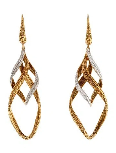 Pre-owned John Hardy 18k Diamond Classic Chain Double Wave Drop Earrings In Multicolor