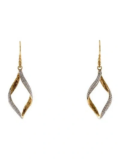 Pre-owned John Hardy 18k Diamond Classic Chain Wave Drop Earrings In Multi