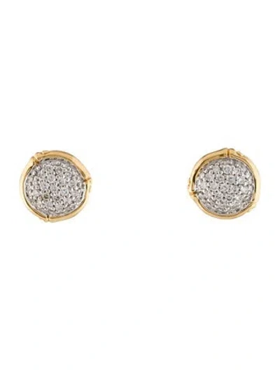 Pre-owned John Hardy 18k Diamond Pavé Bamboo Stud Earrings In Multi