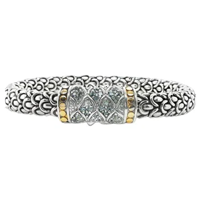 Pre-owned John Hardy 18k Gold & Sterling Silver White Sapphire Bracelet 7.5 Inches