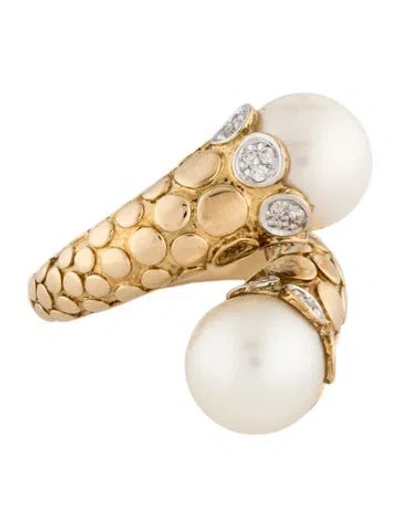 Pre-owned John Hardy 18k Pearl & Diamond Dot Toi Moi Ring In Multicolor