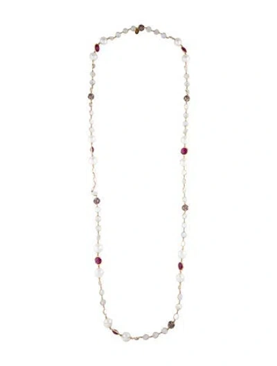 Pre-owned John Hardy 18k Pearl & Multistone Station Necklace, 38" In Multicolor