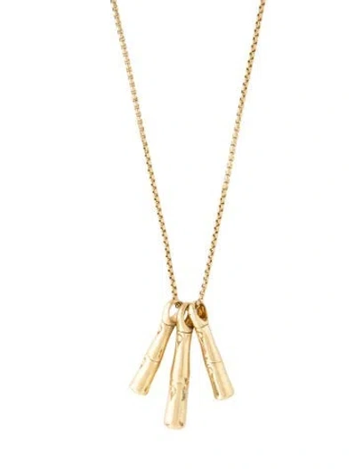Pre-owned John Hardy 18k Triple Bamboo Pendant Necklace, 18" In Multicolor