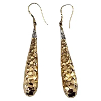 Pre-owned John Hardy 18k Yellow Gold Classic Chain Diamond Hammered Drop Earrings #24843
