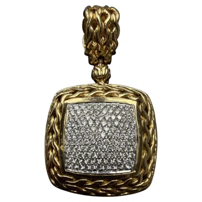Pre-owned John Hardy 18k Yellow Gold Classic Chain Square Pave Diamond Pendant 15.2g